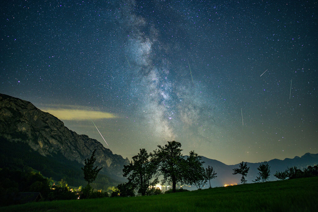 picture of the night sky with Milky Way and mountain landscape