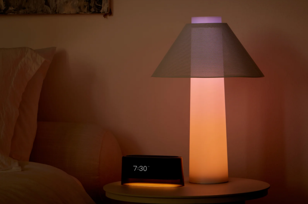 a modern-looking beside light with a calming hue 