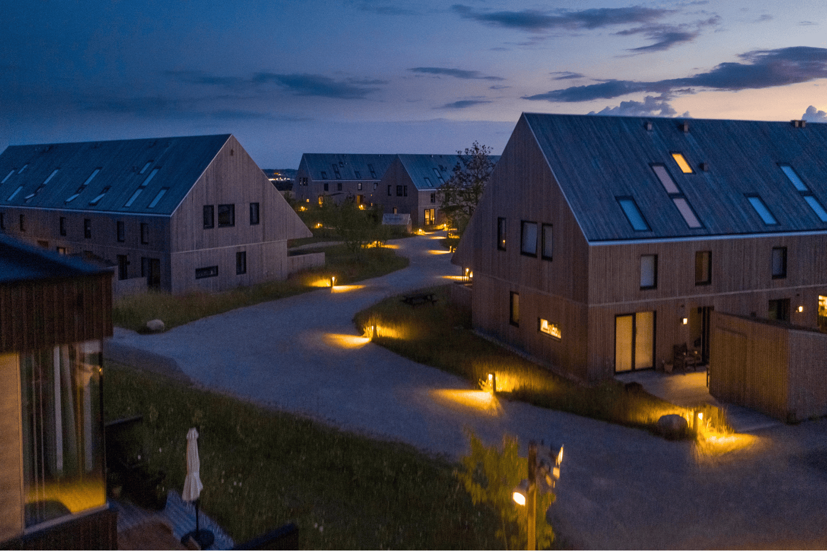 a street with shielded luminaires
