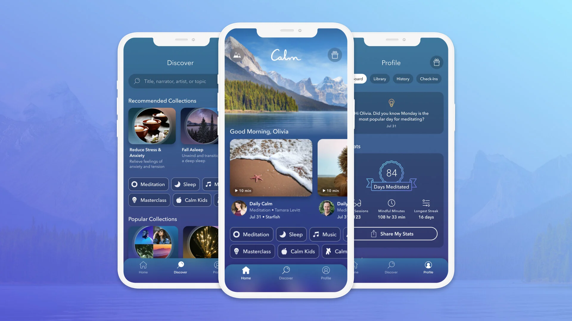 UI of the Calm app